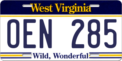 WV license plate OEN285