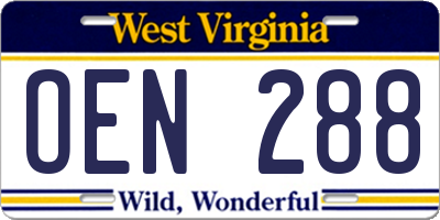WV license plate OEN288