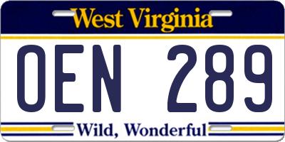 WV license plate OEN289