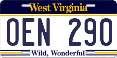 WV license plate OEN290