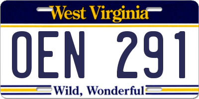 WV license plate OEN291