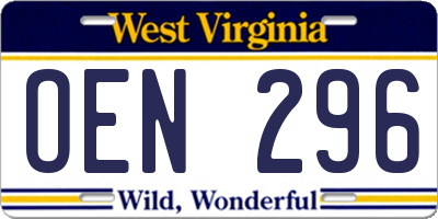 WV license plate OEN296
