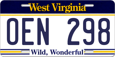 WV license plate OEN298