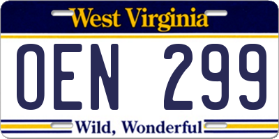 WV license plate OEN299