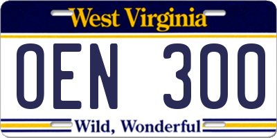 WV license plate OEN300