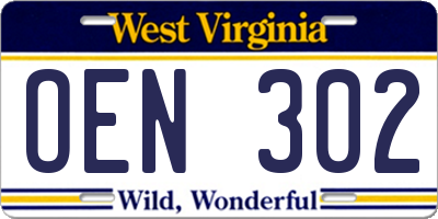WV license plate OEN302