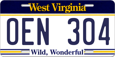 WV license plate OEN304