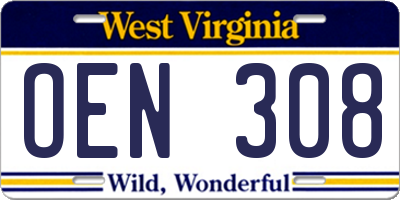 WV license plate OEN308