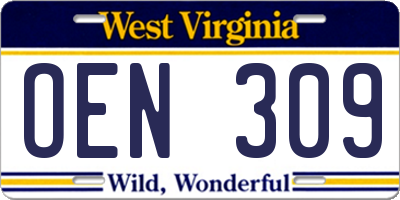 WV license plate OEN309
