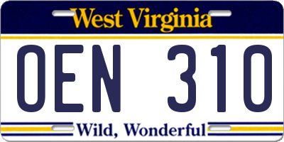 WV license plate OEN310