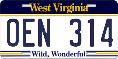 WV license plate OEN314