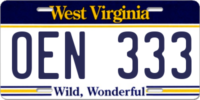WV license plate OEN333