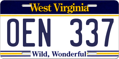 WV license plate OEN337
