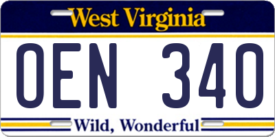 WV license plate OEN340