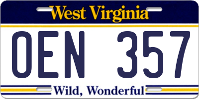 WV license plate OEN357