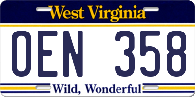 WV license plate OEN358