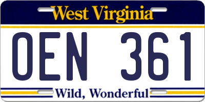 WV license plate OEN361