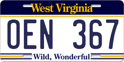 WV license plate OEN367