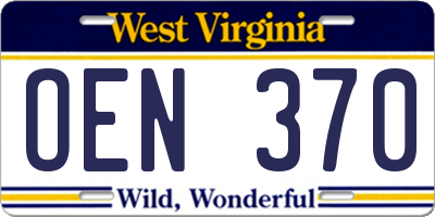 WV license plate OEN370