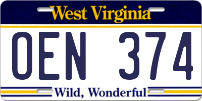 WV license plate OEN374