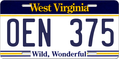 WV license plate OEN375