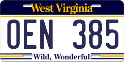 WV license plate OEN385