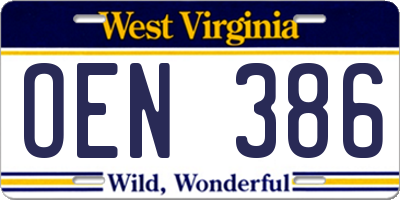 WV license plate OEN386