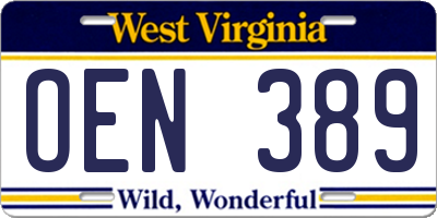 WV license plate OEN389