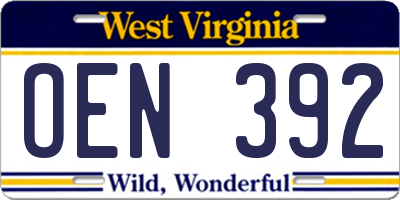 WV license plate OEN392