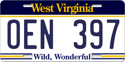 WV license plate OEN397