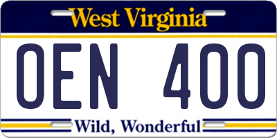 WV license plate OEN400