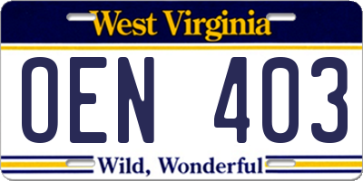WV license plate OEN403