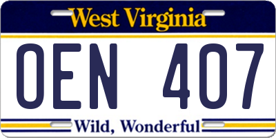 WV license plate OEN407