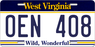 WV license plate OEN408