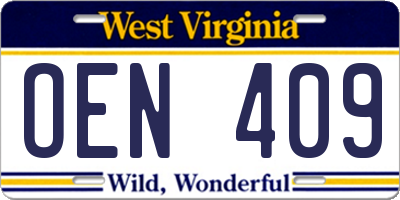 WV license plate OEN409