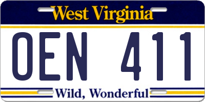 WV license plate OEN411