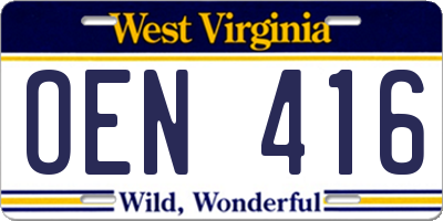 WV license plate OEN416