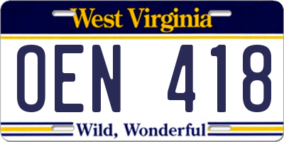 WV license plate OEN418