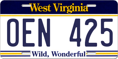 WV license plate OEN425