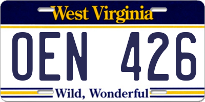 WV license plate OEN426