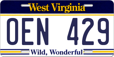 WV license plate OEN429