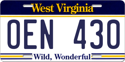 WV license plate OEN430