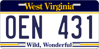 WV license plate OEN431