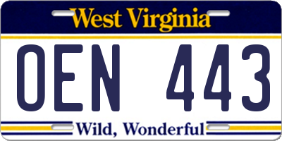 WV license plate OEN443