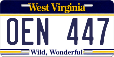WV license plate OEN447