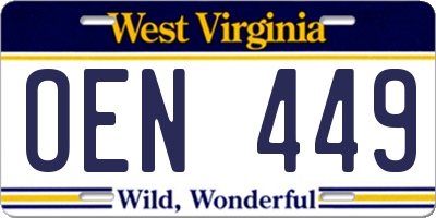 WV license plate OEN449