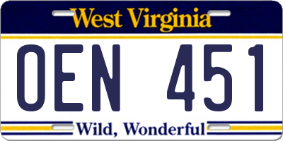 WV license plate OEN451