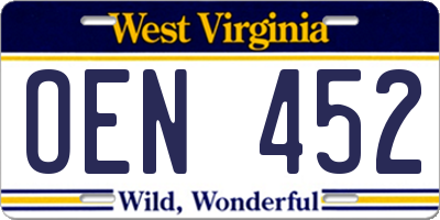 WV license plate OEN452