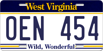 WV license plate OEN454