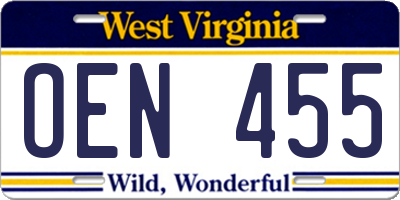 WV license plate OEN455